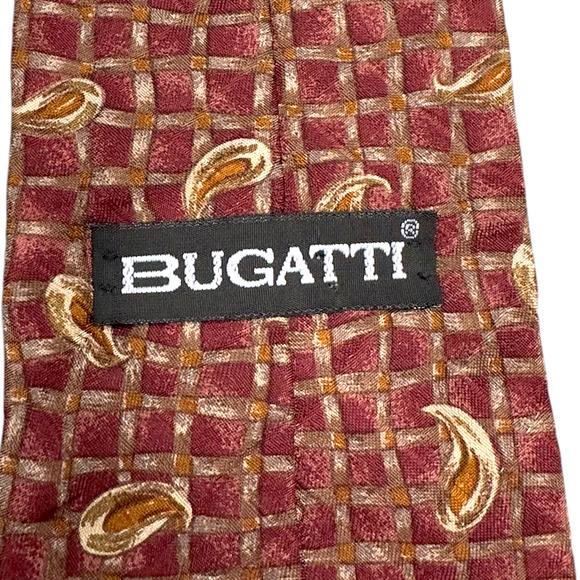 Bugatti‎ 100% Silk Dress Tie Made in Italy Plaid & Paisley Pattern 58" 3.75" - Picture 6 of 10